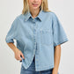 Closure Oversized Half Sleeve Cropped Denim Shirts