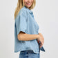 Closure Oversized Half Sleeve Cropped Denim Shirts