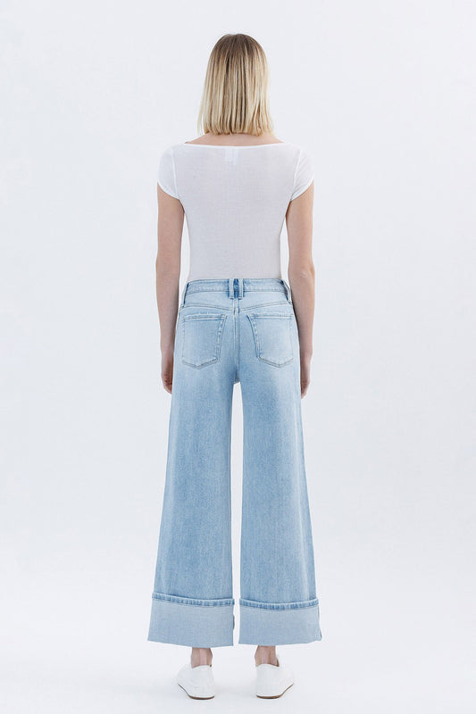 Light Wild Horse High Rise Cuffed Panel Baggy Wide Jeans