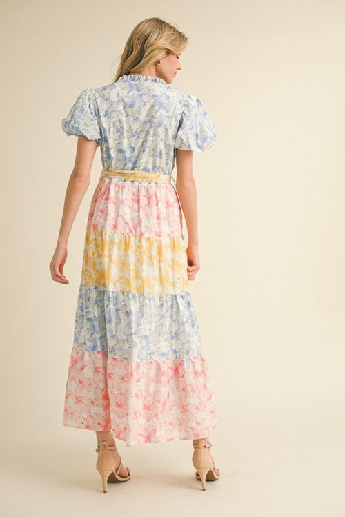 Arizona Multicolored Flower Tiered Maxi Dress