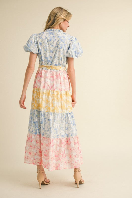 Arizona Multicolored Flower Tiered Maxi Dress