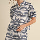 Geometric Pattern Embriodery Buttoned-up Top