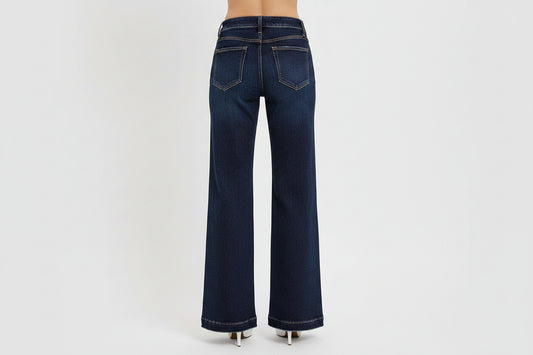 Luna High Rise Wide Leg Adjustable Waist Jeans by Risen