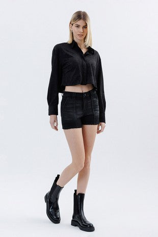 Utility High Rise Pocket Denim Shorts