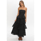 Elegance Black Polka Dot Strapless Tiered Maxi Dress
