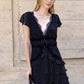 Taos Polka Dot Lace Trim Tiered Mini Dress