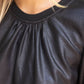 Park City Ribbed Knit Band Solid Faux Leather Top