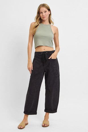 Rebek High Rise Crop Wide Barrel Cargo Pocket Pants by Risen