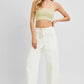 Lola Cream High Rise Crop Wide Barrel Cargo Pocket Jeans by Risen