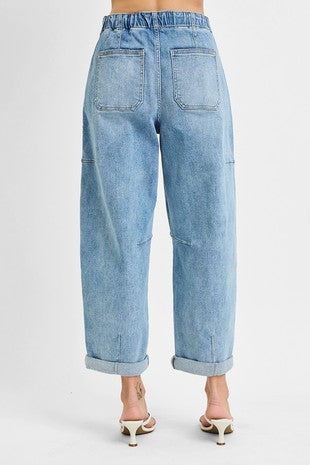 Lola Denim High Rise Crop Wide Barrel Cargo Pocket Pants by Risen