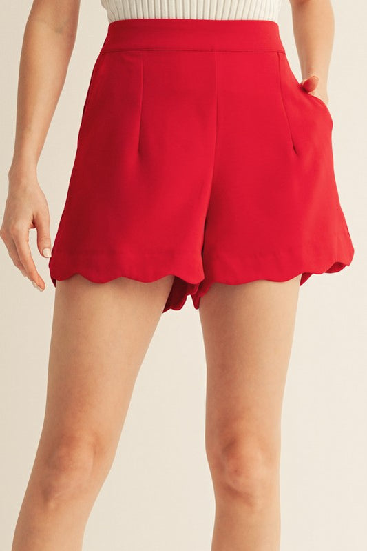 Remark Solid Scalloped Hem Shorts