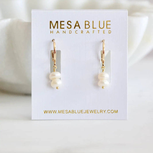 Double Pearl Drop Huggie Earrings