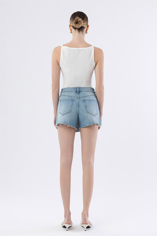 Preferably Super High Rise Raw Hem Denim Skort