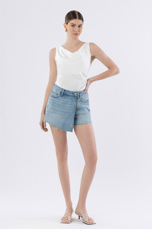 Preferably Super High Rise Raw Hem Denim Skort