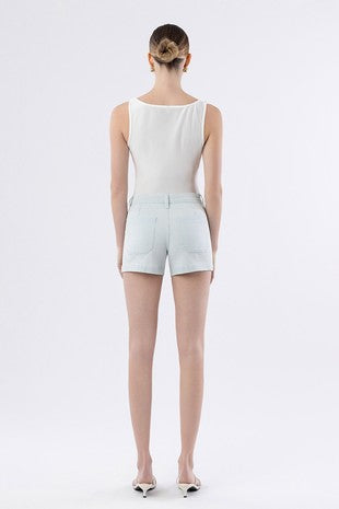 Attractively High Rise Patch Pocket Striped Shorts By Vervet