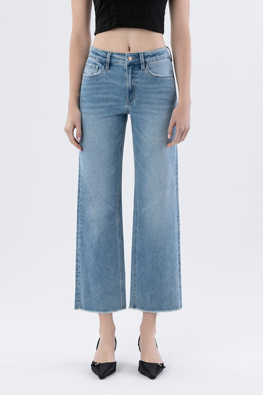 Enviably High Rise Clean Cut Raw Hem Ankle Slim Wide Jeans