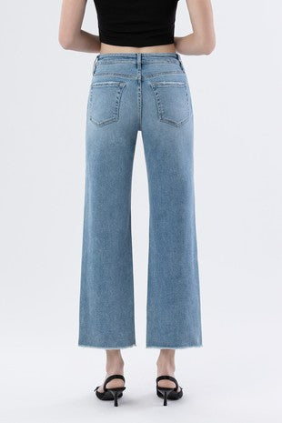 Enviably High Rise Clean Cut Raw Hem Ankle Slim Wide Jeans
