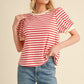 Notice Striped Print Short Sleeves Top
