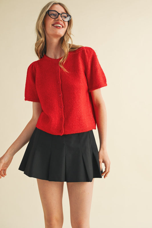 Reclaim Short Puff Sleeve Sweater Cardigan