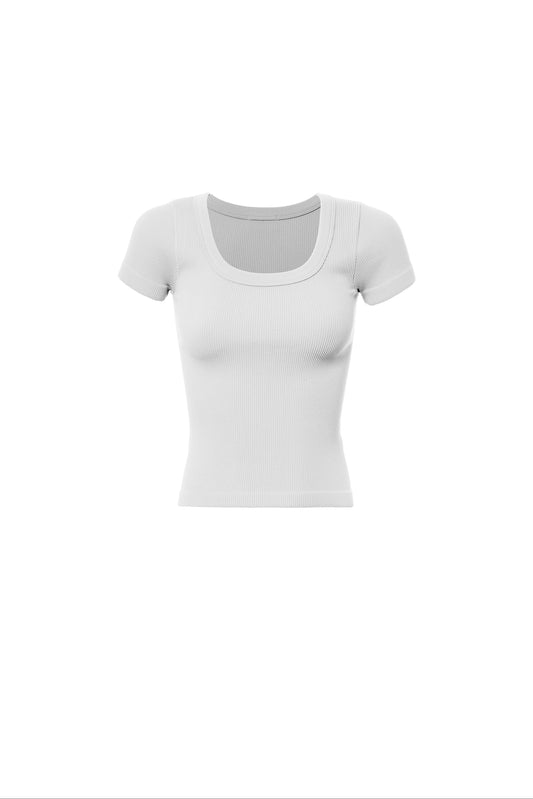 Rib Round Neck Plain Band Tee