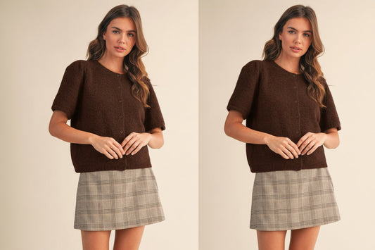 Reclaim Short Puff Sleeve Sweater Cardigan