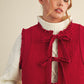 Key Floral Quilted Lace Trim Bow Tying Vest