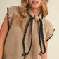 Title Tie Neck Sweater Vest With Contrast Blanket Stitch