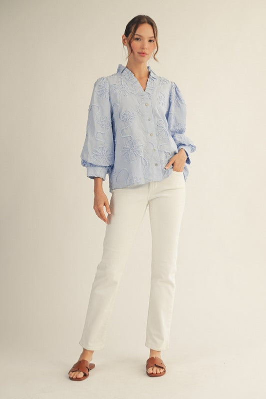 Still Button Down 3d Floral Top