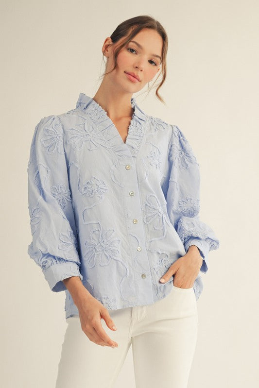 Still Button Down 3d Floral Top