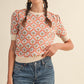 Club Floral Pattern Short Sleeve Sweater