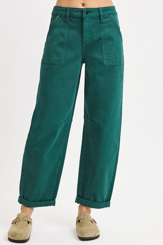 Logic High Rise Ankle Cuffed Barrel Jeans by Risen