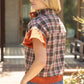 Harvest Silver Grommet Solid Suede Contrast Plaid Top