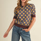 Club Floral Pattern Short Sleeve Sweater