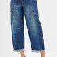 Lola Dark Denim High Rise Crop Wide Barrel Cargo Pocket Pants by Risen