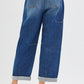 Lola Dark Denim High Rise Crop Wide Barrel Cargo Pocket Pants by Risen