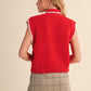 Title Tie Neck Sweater Vest With Contrast Blanket Stitch