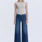 Patch Pocket High Rise Dark Wash Trouser Wide Jeans