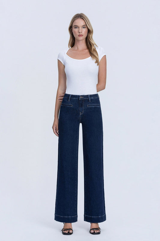 Riley High Rise Front Welt Pocket Trouser Wide Leg Jeans