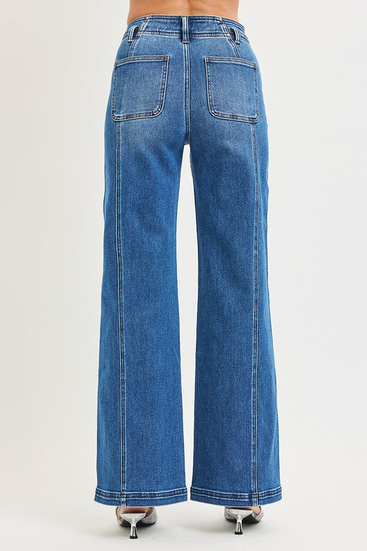 Port High Rise Wide Jeans Front And Back Curved Seam