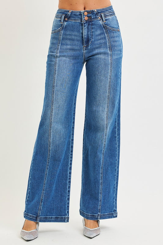 Port High Rise Wide Jeans Front And Back Curved Seam