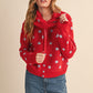 Park Polka Dot Sweater Cardigan With Detachable Scarf
