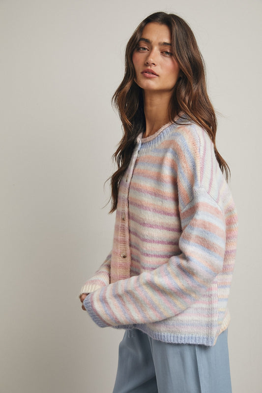 Rainbow Cardigan Button-up Knit Sweater Cardigan