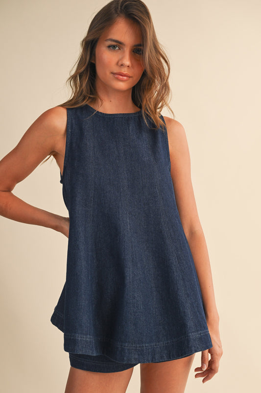 Hebrews Top Denim Longline Sleeveless Top