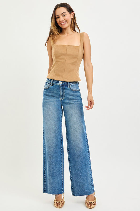 Check High Rise Wide Leg Jeans by Risen