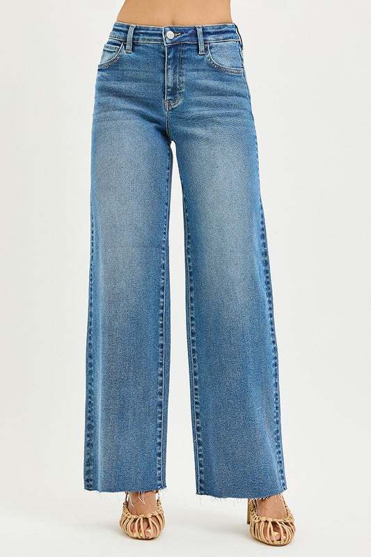 Check High Rise Wide Leg Jeans by Risen