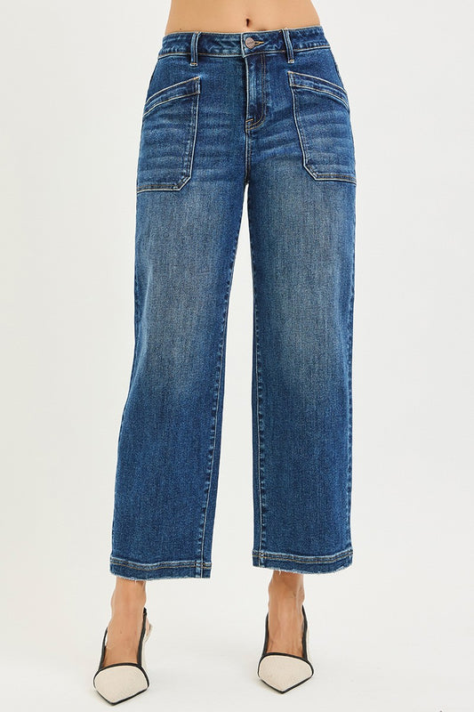 Benny Slouchy Cropped Baggy Jeans Front Patch Pocket