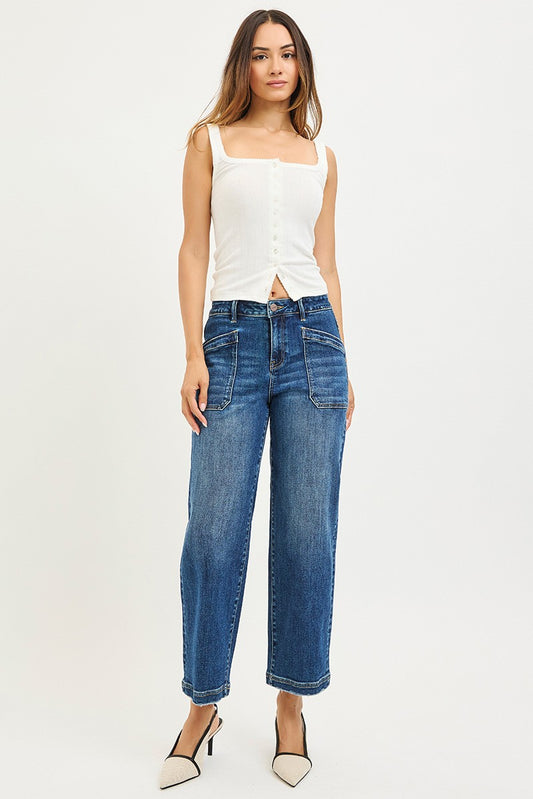 Benny Slouchy Cropped Baggy Jeans Front Patch Pocket