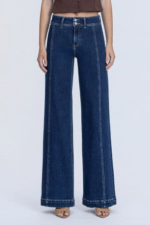 Orion High Rise Front Seam Detailed Dark Wide Leg Jeans