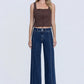 Orion High Rise Front Seam Detailed Dark Wide Leg Jeans