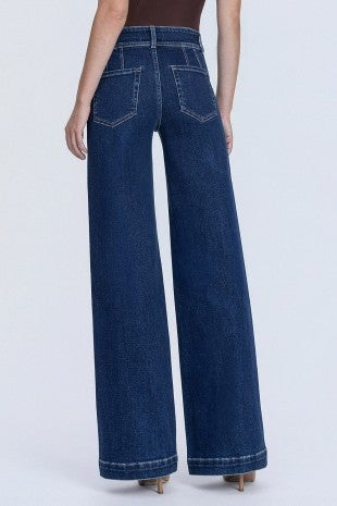 Orion High Rise Front Seam Detailed Dark Wide Leg Jeans